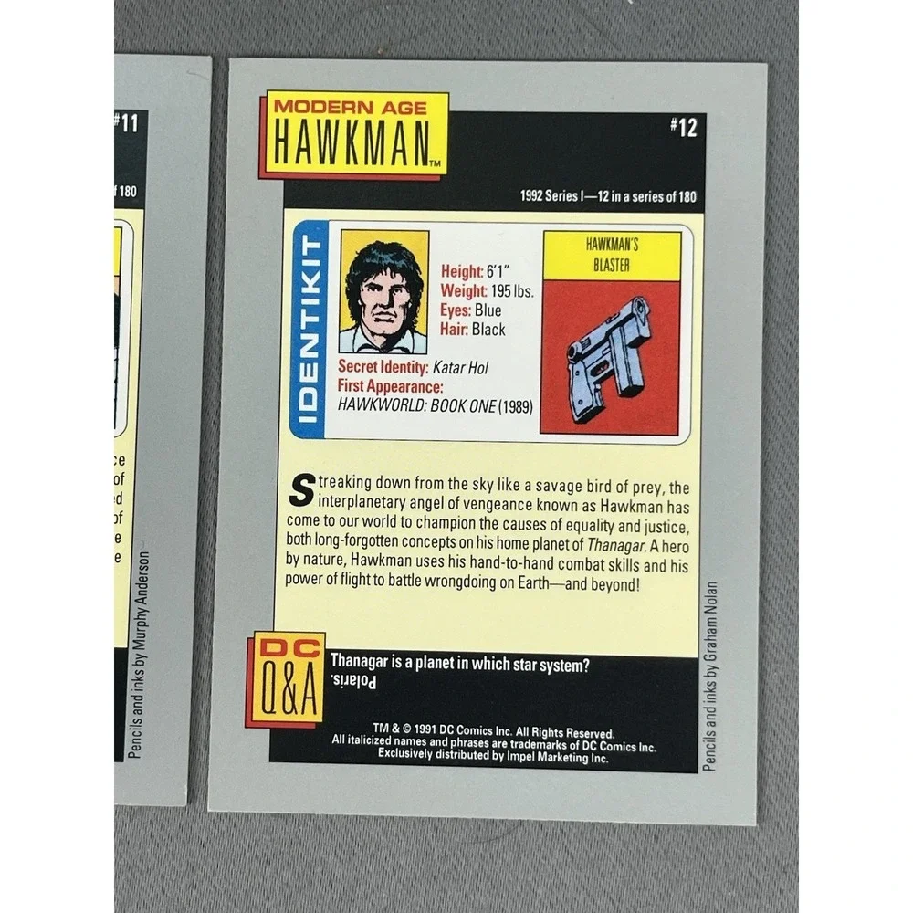 1991 DC Comic Cards HAWKMAN Hero Heritage Set Of 3‎